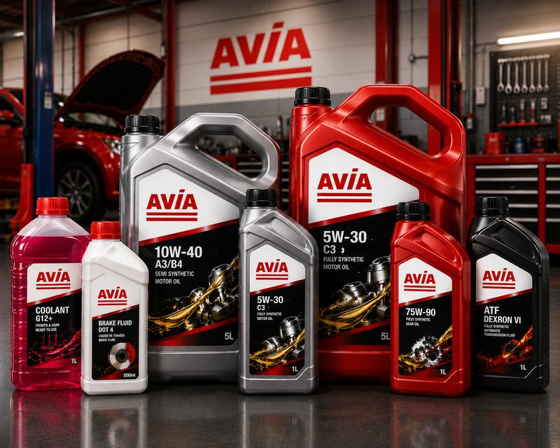 Gama de lubrificantes AVIA para automóvel: óleos de motor, coolant, travões e transmissão